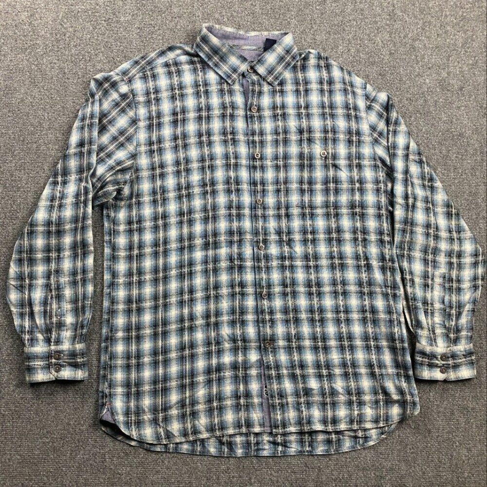 Nat Nast Shirt Mens Large Plaid Blue Gray Button Up American Fit Silk Blend